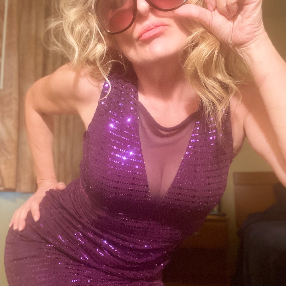 Purple Sequin Dress POPS! Curvy w/peekaboo panels!